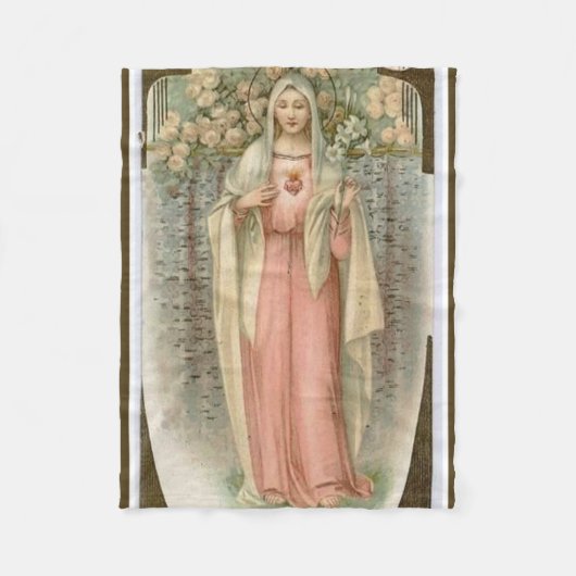  immaculair hart van Mary met bloemen Fleece Deken (Voorkant)