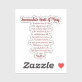 Immaculate Heart Prayer Vinyl Sticker (Feuille)