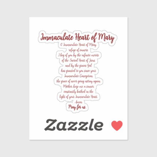 Immaculate Heart Prayer Vinyl Sticker (Feuille)