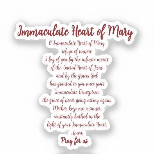 Immaculate Heart Prayer Vinyl Sticker (Recto)