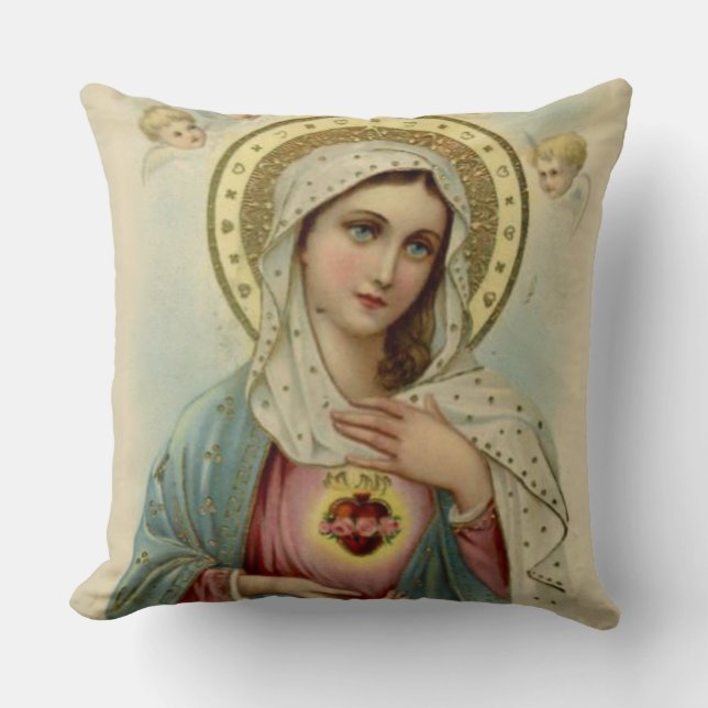 Immaculate Heart Virgin Mary Angels Clouds Kussen (Voorkant)