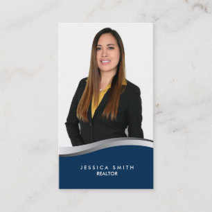 Immobilier Bleu avec carte de visite swoosh argent