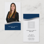 Immobilier Bleu avec carte de visite swoosh argent (Devant / Derrière)