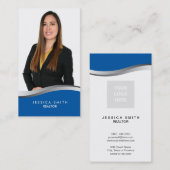 Immobilier carte de visite bleu et argent swoosh (Devant / Derrière)