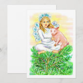 Imogene Christmas Angel Piglet JL Biel Feestdagenkaart (Voorkant / Achterkant)