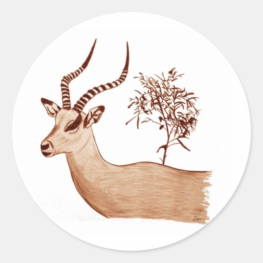 Impala Antelope Dier Wildlife Tekening Schets Ronde Sticker (Voorkant)