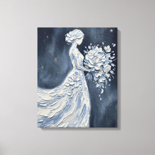 Impasto Bloemrijke Bruid met Parasol Canvas Afdruk