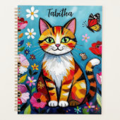 Impasto Cat, Flowers & Butterfly Personalized Planner (Voorkant)