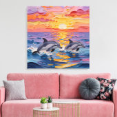 Impasto Dolphins and Ocean Waves   Canvas Afdruk (Insitu (Woonkamer))