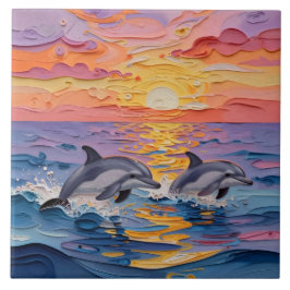 Impasto Dolphins and Ocean Waves Tegeltje