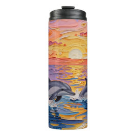Impasto Dolphins and Ocean Waves Thermosbeker