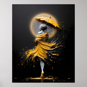 Impasto Gele Paraplu Silhouet Poster