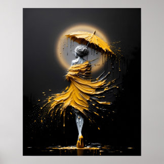 Impasto Gele Paraplu Silhouet Poster
