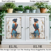 Impasto Oil Style,Dark Lady in Blue EL5R Decoupage Tissuepapier