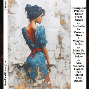 Impasto olieverf stijl, Donkere dame in blauw EL5R Tissuepapier