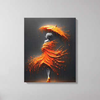 Impasto Oranje Paraplu Silhouet Canvas Afdruk