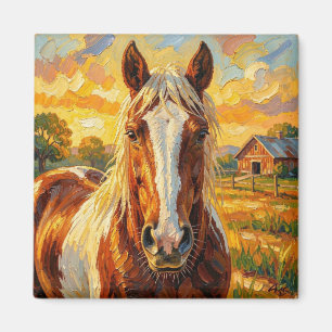 Impasto Paard op een Boerderij Magneet