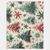 Impasto Rode en Groene Kerstbomen Collage Fleece Deken (Voorkant)