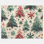 Impasto Rode en Groene Kerstbomen Collage Fleece Deken (Voorkant (Horizontaal))