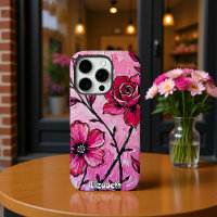 Impasto roze bloemen op doek