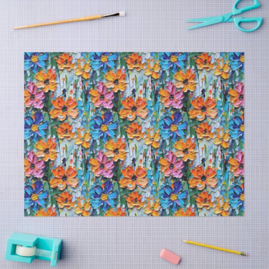 Impasto-stijl bloemen in een kleurrijk patroon tissuepapier (Craft)