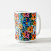 Impasto-stijl bloemen in een kleurrijke monogram koffiemok (Voorkant rechts)
