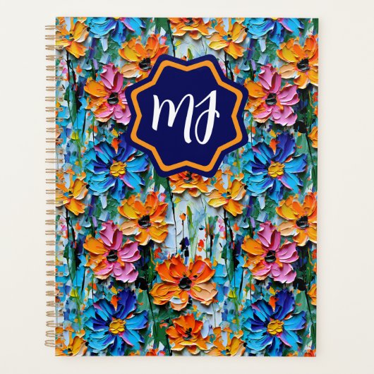 Impasto-stijl bloemen in een kleurrijke monogram planner (Voorkant)