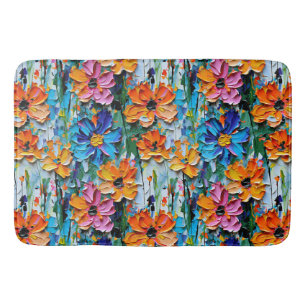 Impasto-stijl oliebloemen in een kleurrijk patroon badmat