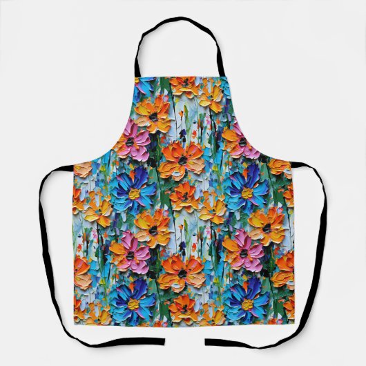 Impasto-stijl oliebloemen in een kleurrijk patroon schort (Voorkant)