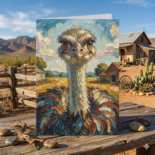 Impasto Struisvogel op een Ranch Denkend Aan Jou Kaart