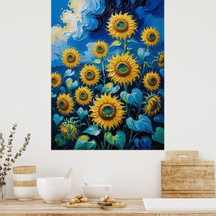 Impasto Style Tournesols Grand Poster Art mur