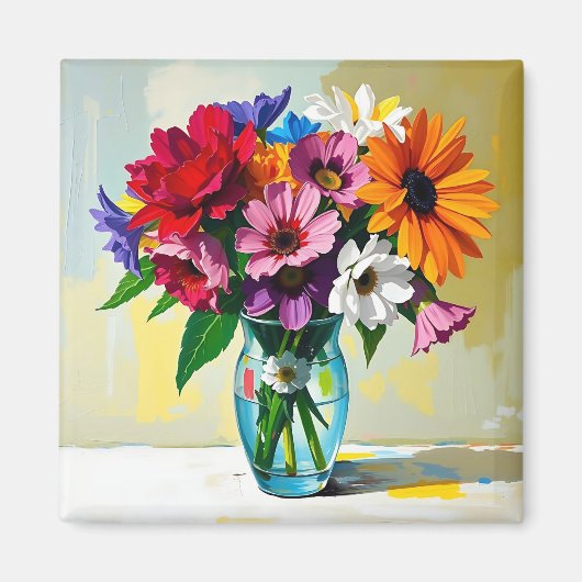 Impasto Style Vase of Colorful Flowers Magneet (Voorkant)