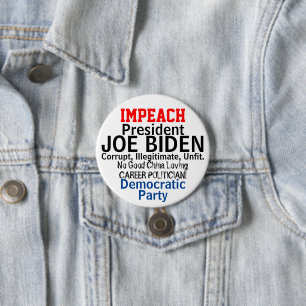 Impeach Democraat President Biden Red White Blue Ronde Button 7,6 Cm
