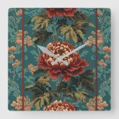 Imperial Peony Tapestry Vierkante Klok (Voorkant)