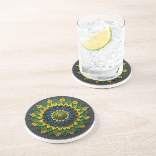 Imperial Solar Leaf Mandala Luxury Keychain - Emer Zandsteen Onderzetter (Zijkant)