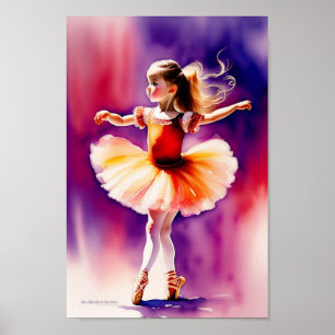 impression à l'aquarelle d'une petite ballerine su