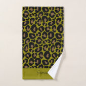Impression animale léopard vert olive noir nom per (Serviette à main)