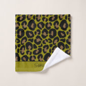 Impression animale léopard vert olive noir nom per (Gant de toilette)