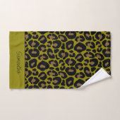 Impression animale léopard vert olive noir nom per (Serviette à main)