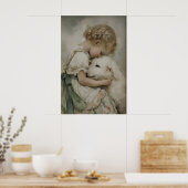 Impression antique d'une fille et d'un chien, vert (Cuisine)