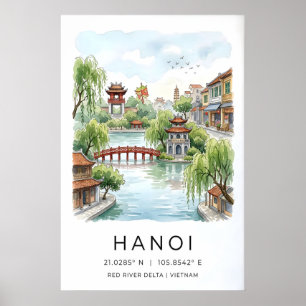 Impression aquarelle de Hanoï, Pont Arqué Rouge, L