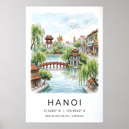 Impression aquarelle de Hanoï, Pont Arqué Rouge, L (Devant)