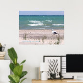 Impression aquarelle de la plage aux mouettes (Bureau à domicile)