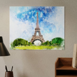 Impression aquarelle de la Tour Eiffel sur fond de