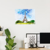 Impression aquarelle de la Tour Eiffel sur fond de (Bureau à domicile)