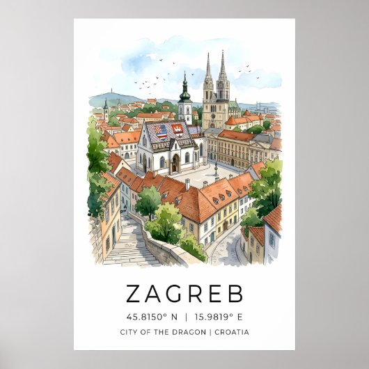 Impression aquarelle de la ville de Zagreb, flèche (Devant)