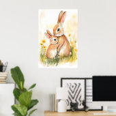 Impression aquarelle de lapin, maman et enfant, mu (Bureau à domicile)