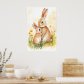 Impression aquarelle de lapin, maman et enfant, mu (Cuisine)