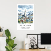 Impression aquarelle de Reykjavik, Hallgrímskirkja (Bureau à domicile)