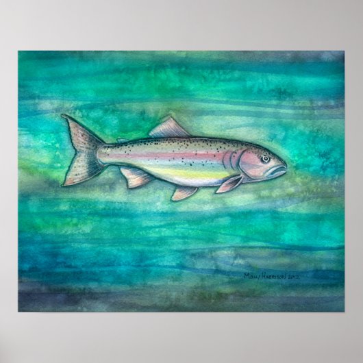 Impression aquarelle de truite arc-en-ciel par Mol (Devant)